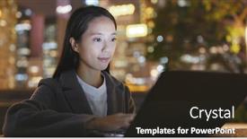 Presentation with work - PPT layouts with asian businesswoman work on laptop computer at night background and a wine colored foreground
