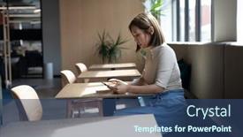  Presentation with social distancing - Theme featuring asian-businesswoman-working-in-creative background and a ocean colored foreground