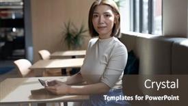  Presentation with social distancing - PPT layouts consisting of asian-businesswoman-working-in-creative background and a tawny brown colored foreground