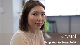  Presentation with social distancing - Slides enhanced with asian-businesswoman-working-in-creative background and a coral colored foreground