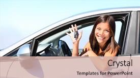  Presentation with race car - Presentation design with asian car driver woman smiling background and a soft green colored foreground