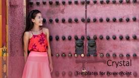  Presentation with china travel - Theme with asian caucasian mixed race woman background and a violet colored foreground