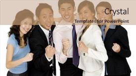  Presentation with team together everyone achieves more - Presentation consisting of asian celebration - successful business team celebrate together background and a  colored foreground