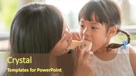  Presentation with veteran mom child - Cool new slides with asian child eating and sharing backdrop and a tawny brown colored foreground