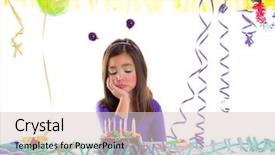  Presentation with sad child - Slide deck having child kid girl in birthday background and a lemonade colored foreground