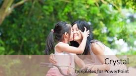  Presentation with biking - PPT theme featuring asian child kissing her mother background and a coral colored foreground