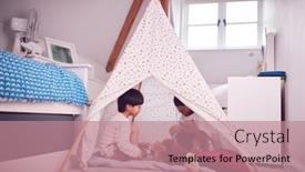  Presentation with children playing - PPT theme consisting of asian-children-in-tent-having background and a coral colored foreground