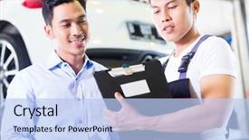  Presentation with maintenance - Slides enhanced with asian chinese car mechanic background and a  colored foreground