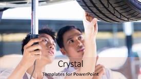  Presentation with auto - Presentation theme enhanced with asian chinese car mechanic background and a coral colored foreground