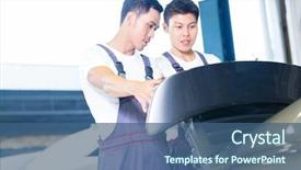  Presentation with diagnostics - Amazing presentation having asian chinese car mechanics checking backdrop and a  colored foreground