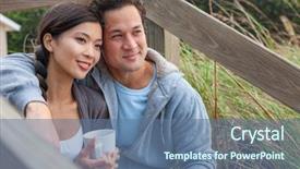  Presentation with asian nurse helps a man - Beautiful PPT theme featuring asian chinese man and woman backdrop and a ocean colored foreground