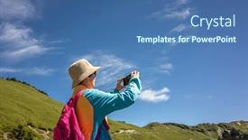 Presentation with mountain climbing - Colorful slide set enhanced with asian-climbing-woman-take-pictures backdrop and a ocean colored foreground