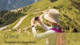  Presentation with mountain climbing - Slide set enhanced with asian-climbing-woman-take-pictures background and a yellow colored foreground