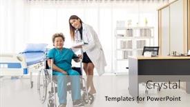  Presentation with elderly asian - Audience pleasing presentation consisting of asian-confidence-doctor-caregiver-talking backdrop and a light gray colored foreground