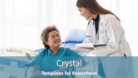  Presentation with elderly asian - Amazing theme having asian-confidence-doctor-caregiver-talking backdrop and a teal colored foreground