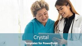  Presentation with doctor asian - Beautiful PPT theme featuring asian-confidence-doctor-using-digital backdrop and a teal colored foreground