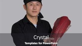  Presentation with fish tuna - Presentation theme enhanced with asian-cook-hold-a-crude background and a dark gray colored foreground