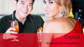  Presentation with fancy - Audience pleasing slide deck consisting of asian couple drinking cocktails in fancy bar backdrop and a crimson colored foreground