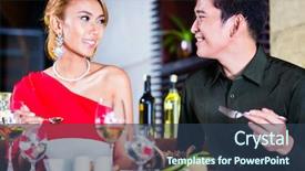  Presentation with fine dining - Amazing PPT layouts having asian couple fine dining in fancy restaurant backdrop and a tawny brown colored foreground
