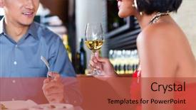  Presentation with fancy - Slide set consisting of asian couple having dinner and drinking red wine in very fancy restaurant background and a red colored foreground