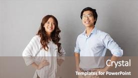  Presentation with lung cancer in asian population men - Colorful slides enhanced with asian couple standing over gray backdrop and a violet colored foreground