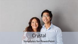  Presentation with asian exercise trainer - Slides with asian couple standing over gray background and a lemonade colored foreground