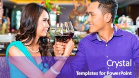  Presentation with restaurant toasting - Theme enhanced with asian couple toasting in restaurant background and a cobalt blue colored foreground
