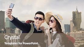  Presentation with macau - PPT layouts having asian couple travel and selfie background and a  colored foreground