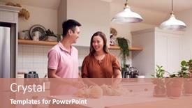  Presentation with asian food - Presentation design consisting of asian-couple-unpacking-local-food background and a coral colored foreground