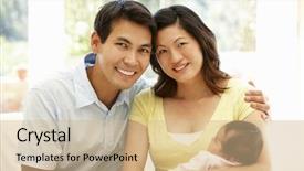  Presentation with asian - Cool new PPT layouts with asian couple with baby backdrop and a soft green colored foreground