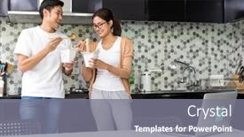 Presentation with food city - Amazing slide set having asian-couple-work-from-home backdrop and a gray colored foreground