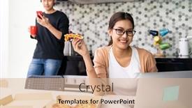  Presentation with food city - Audience pleasing theme consisting of asian-couple-work-from-home backdrop and a lemonade colored foreground