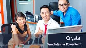  Presentation with team meeting - Theme enhanced with asian creative agency - team meeting background and a navy blue colored foreground