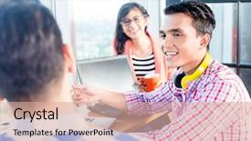  Presentation with office inauguration launch start up - Cool new slides with asian creative start-up people backdrop and a lemonade colored foreground