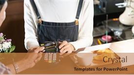  Presentation with web technology - Cool new slides with asian-customer-using-contactless-credit backdrop and a gold colored foreground