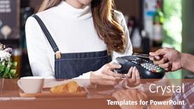  Presentation with web technology - Colorful PPT theme enhanced with asian-customer-using-contactless-credit backdrop and a coral colored foreground