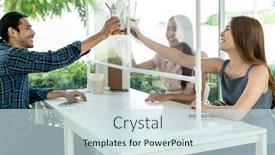  Presentation with social distancing - Presentation design featuring asian-customers-cheers-and-celebrating background and a sky blue colored foreground