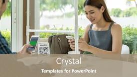  Presentation with customers - Slides consisting of asian-customers-scan-qr-code background and a coral colored foreground