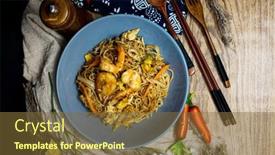  Presentation with pad thai - Presentation theme featuring asian-dish-pad-thai-prepared background and a tawny brown colored foreground