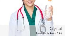  Presentation with asian doctor - Colorful theme enhanced with asian doctor advertising potable water for patient backdrop and a white colored foreground