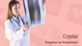  Presentation with mri - Audience pleasing slide set consisting of asian doctor checking mri scan against pastel pink backdrop and a lemonade colored foreground