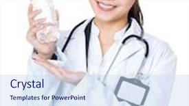  Presentation with asian doctor - PPT theme having asian doctor hold water bottle background and a sky blue colored foreground