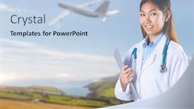 Presentation with asian doctor - Beautiful slide set featuring asian doctor holding clipboard against country scene with mountain backdrop and a light blue colored foreground