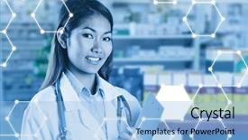  Presentation with doctor asian - Slide deck consisting of doctor holding clipboard against close background and a light blue colored foreground