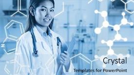  Presentation with asian doctor - Cool new presentation theme with asian doctor holding clipboard against sterile bedroom backdrop and a light blue colored foreground