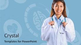  Presentation with doctor asian - Audience pleasing slide set consisting of asian doctor holding stethoscope against blue backdrop and a light blue colored foreground