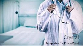  Presentation with asian doctor - Beautiful slides featuring asian doctor holding stethoscope against bed in clinic backdrop and a light blue colored foreground