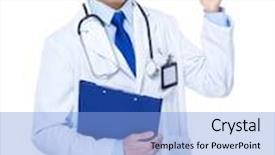  Presentation with asian doctor - Amazing theme having asian doctor holding with clipboard and open hand palm backdrop and a light blue colored foreground