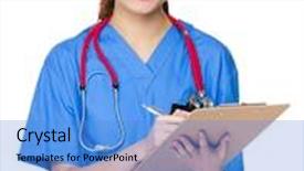  Presentation with doctor asian - Presentation theme having asian doctor take note on clipboard background and a teal colored foreground