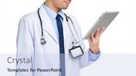  Presentation with doctor asian - Slide deck consisting of asian-doctor-use-of-tablet background and a light blue colored foreground